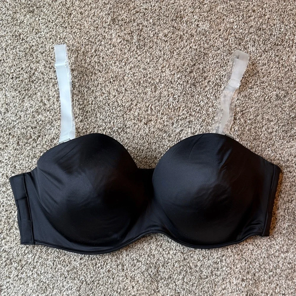 Cacique Black Strapless Bra with Sheer Straps - Picture 1 of 6